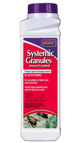 Bonide Systemic Granules Insect Killer packaging shown for easy home garden protection.