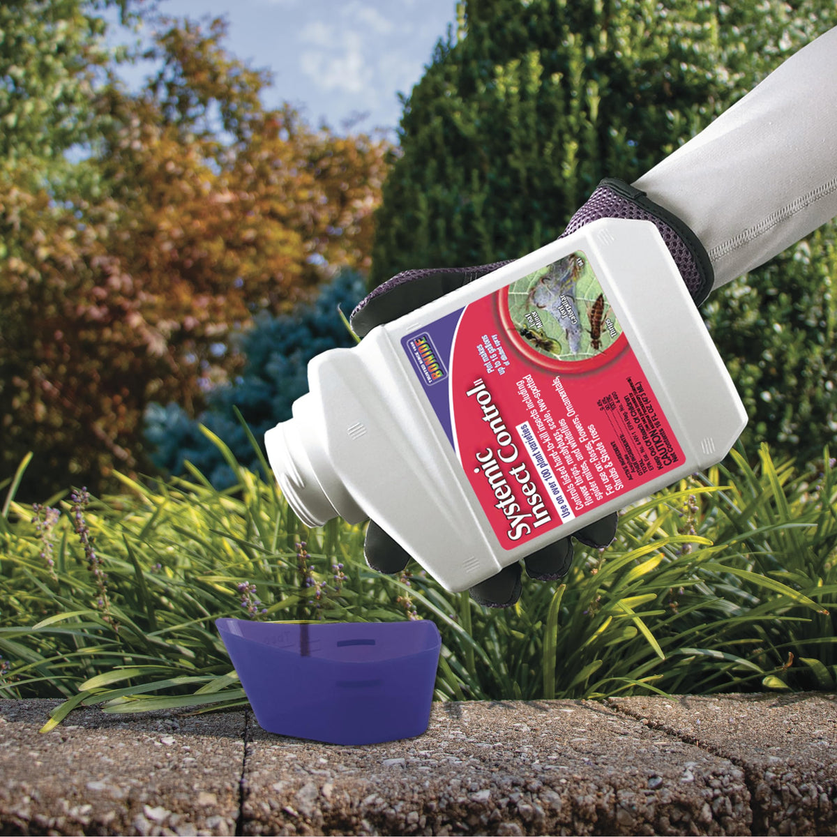Bonide Systemic Insect Control mixed with fungicide for efficient garden treatment