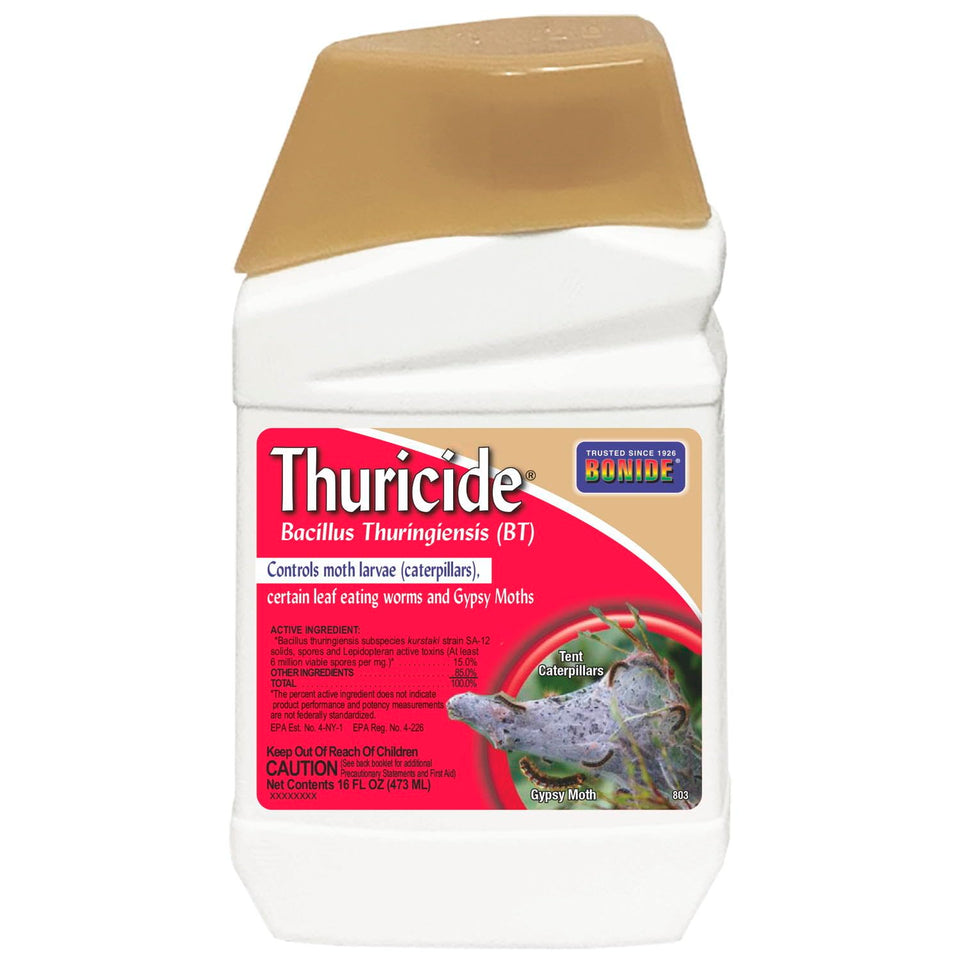 Bonide Thuricide bottle front showing ready-to-use caterpillar control for home gardens