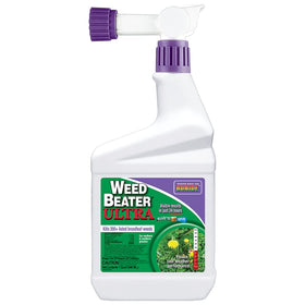 Bonide Weed Beater Ultra bottle with hose-end sprayer for easy lawn application.