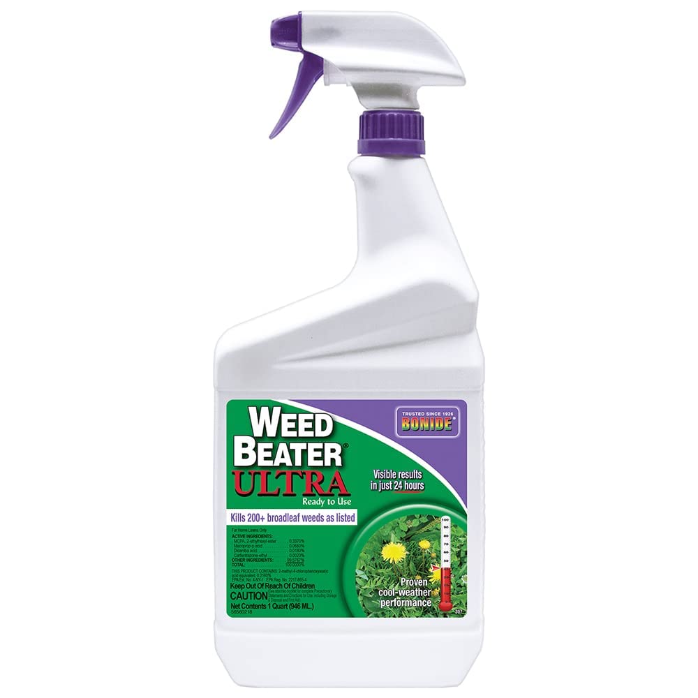 Bonide Weed Beater Ultra bottle with spray nozzle for easy lawn weed control.