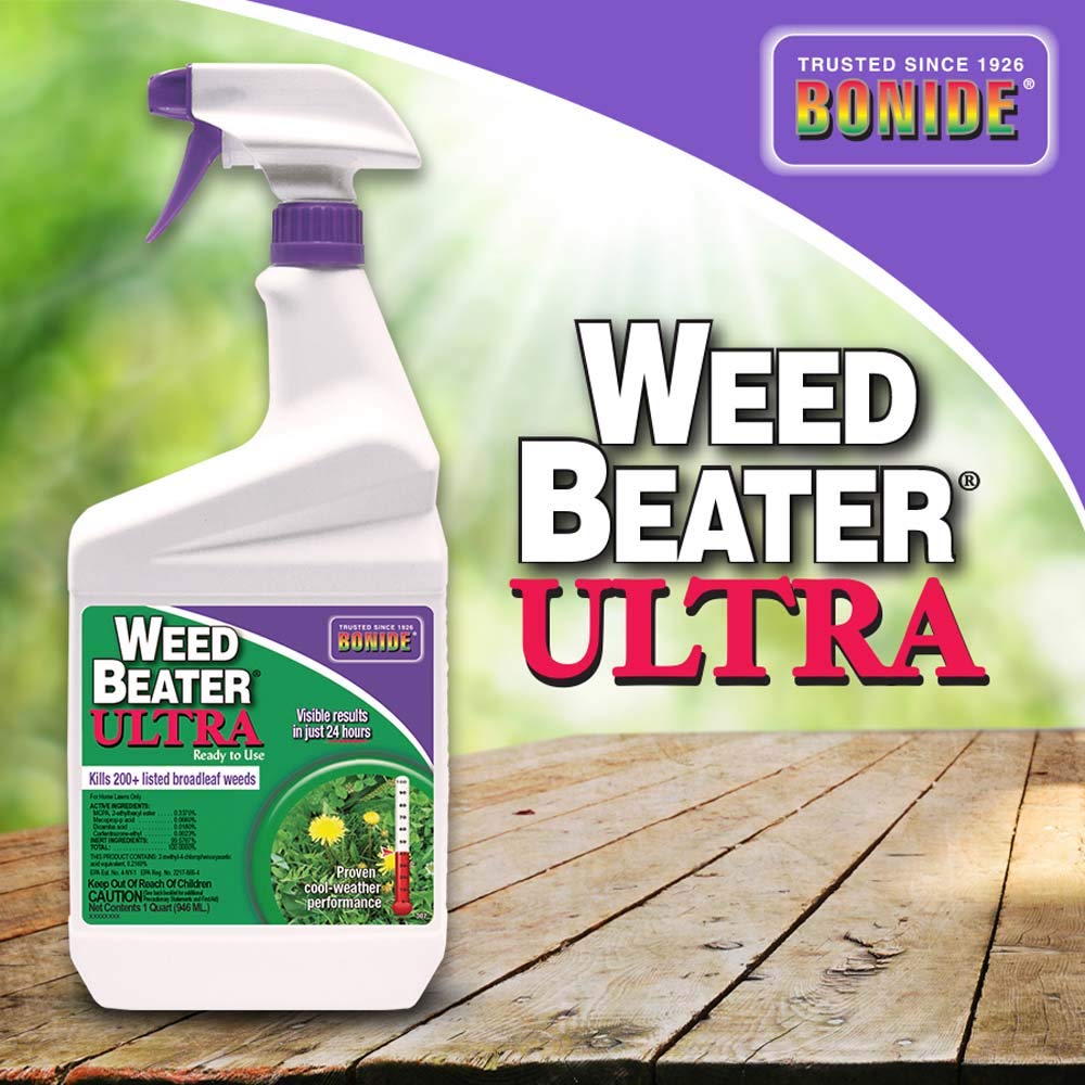 Bonide Weed Beater Ultra cap and label close-up for ready-to-use convenience.