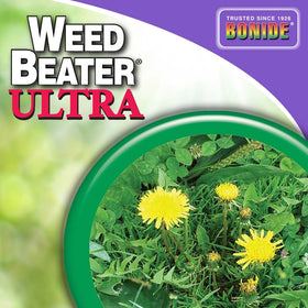 Bonide Weed Beater Ultra solution on weeds before-and-after treatment.