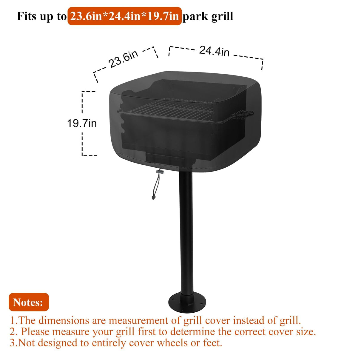 Bonnary park style grill cover side view showing rip-proof 600D fabric for long-lasting use