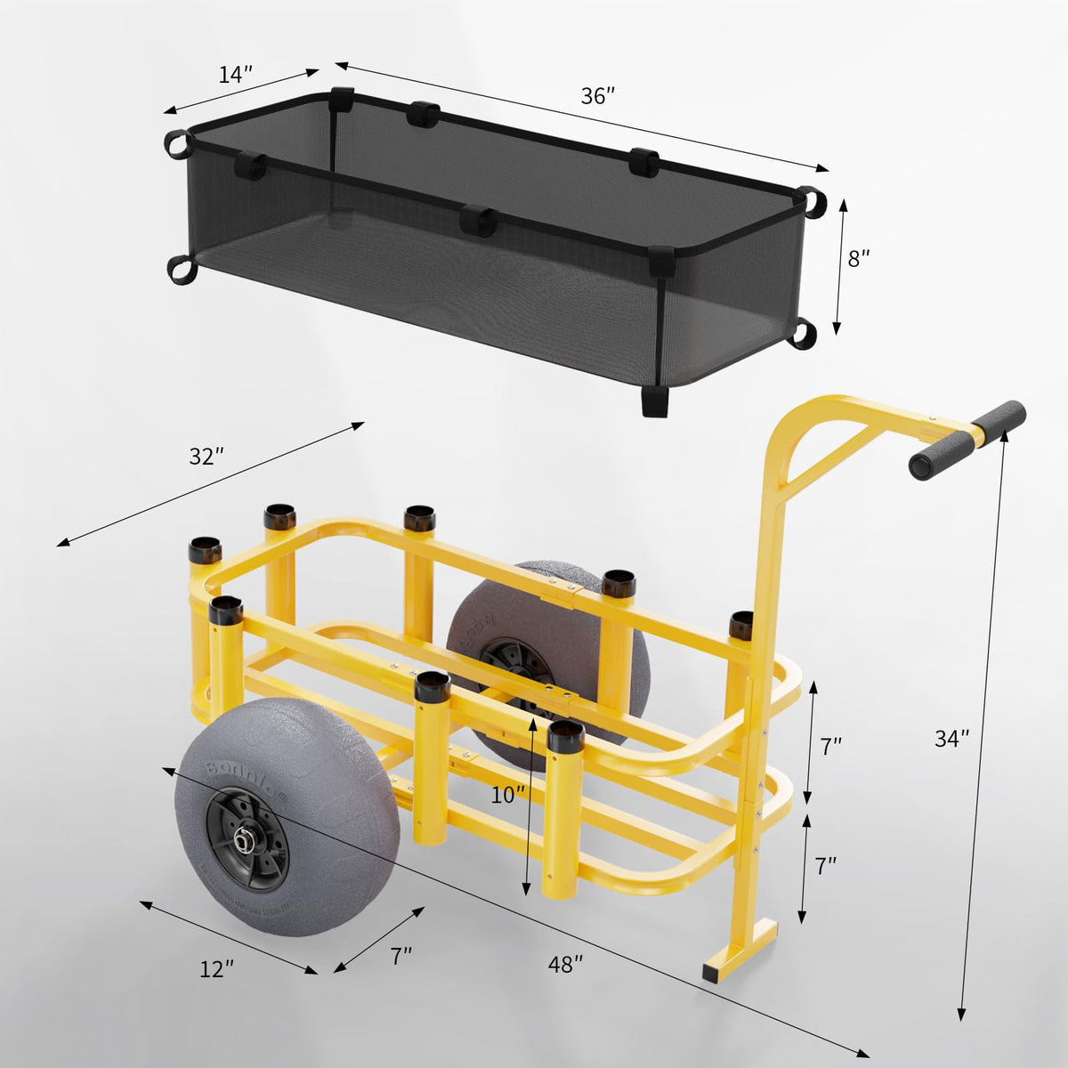 Bonnlo Fishing Cart with 13-inch balloon wheels enables smooth sand movement.