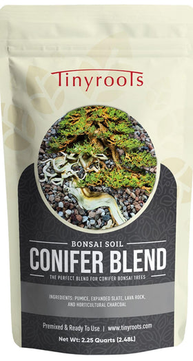Tinyroots conifer soil blend by Bonsai Outlet supports healthy roots in bonsai conifers.