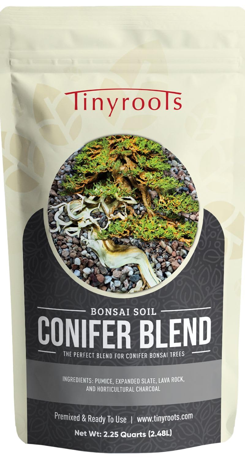 Tinyroots conifer soil blend by Bonsai Outlet supports healthy roots in bonsai conifers.
