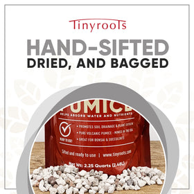 Tinyroots pumice granules close-up, uniform 1/4 inch size for aeration.
