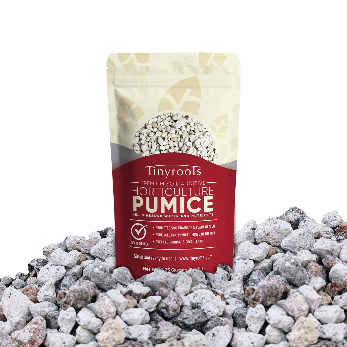 Tinyroots pumice in bonsai soil mix, enhances drainage.