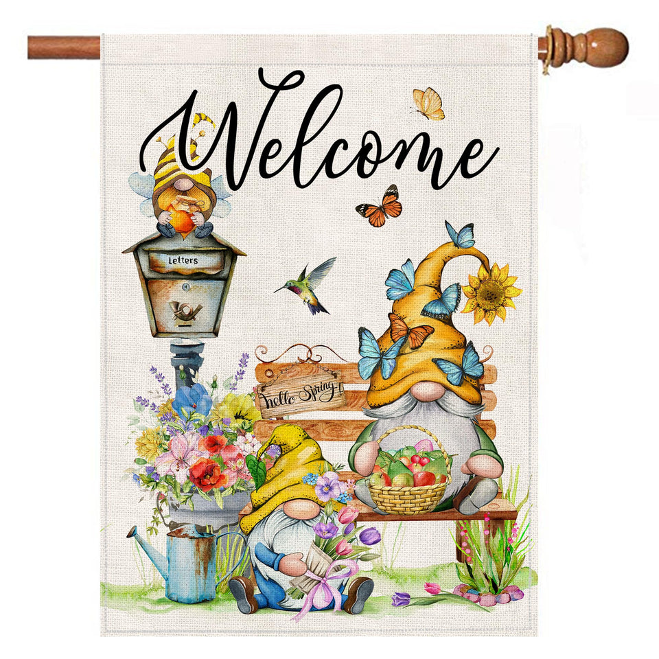Bonsai Tree spring flag with double-sided floral design for outdoor welcome.