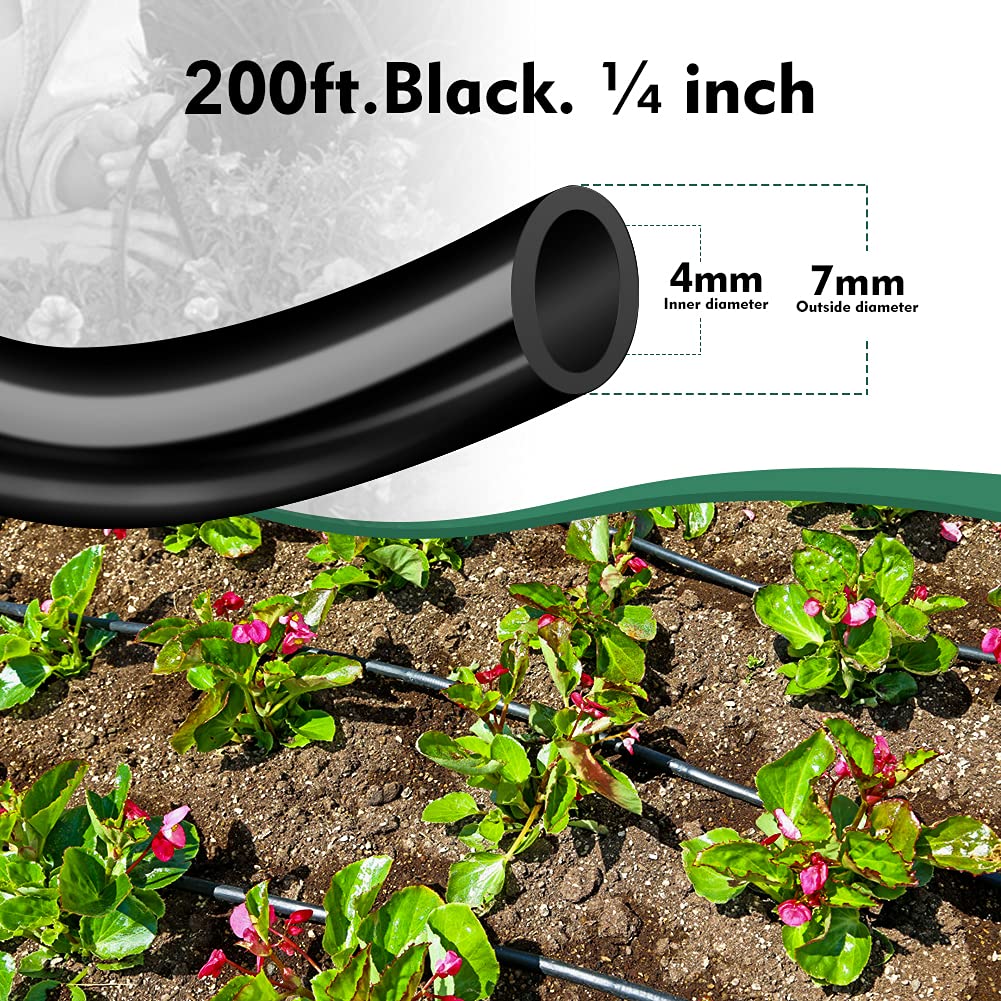 Bonviee 1-4in drip tubing in garden setup supports efficient watering layout