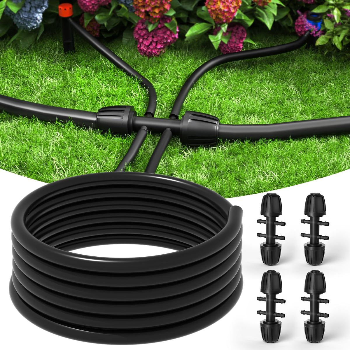 Bonviee 1/2-inch drip tubing, 50 ft length, for flexible garden irrigation.