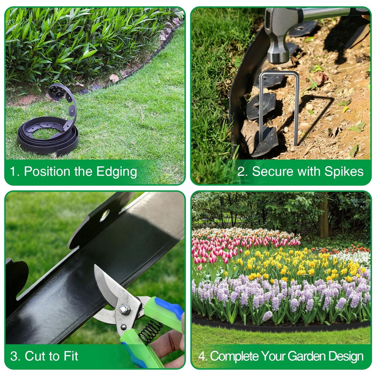 Bonviee garden border finish depicts a clean edge around beds and lawns