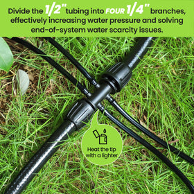 Bonviee irrigation tubing shown in a DIY garden setup.