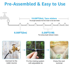 Bonviee Misters brass nozzles deliver even mist across patio