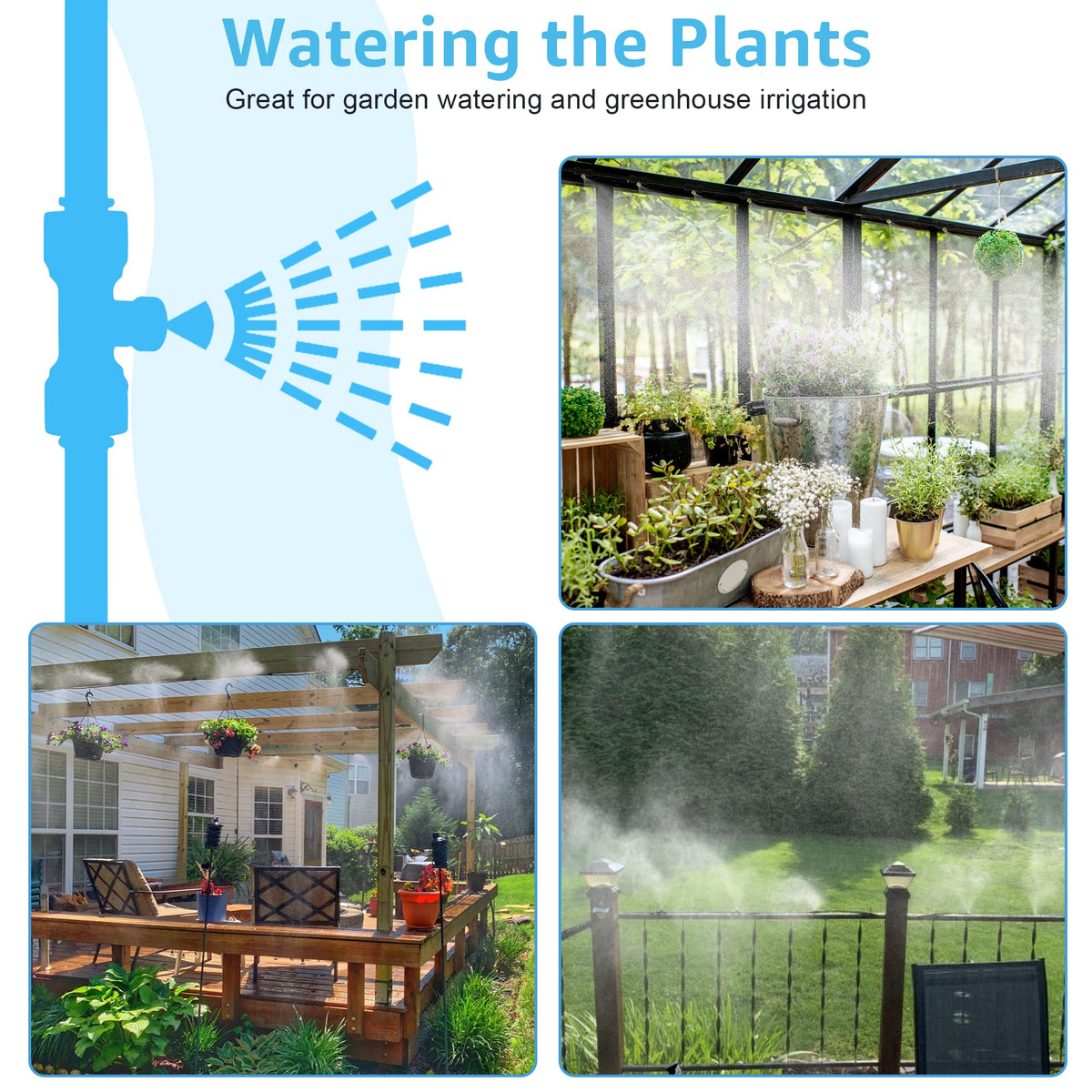 Bonviee misting layout around greenhouse for cooling and humidity.