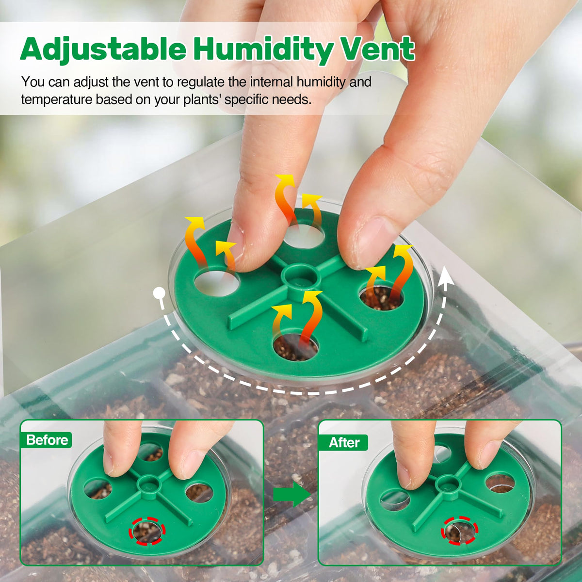 Bonviee seed starter tray with drainage holes and adjustable ventilation