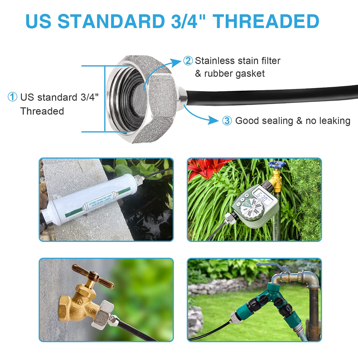 UV resistant black tubing for long outdoor durability.