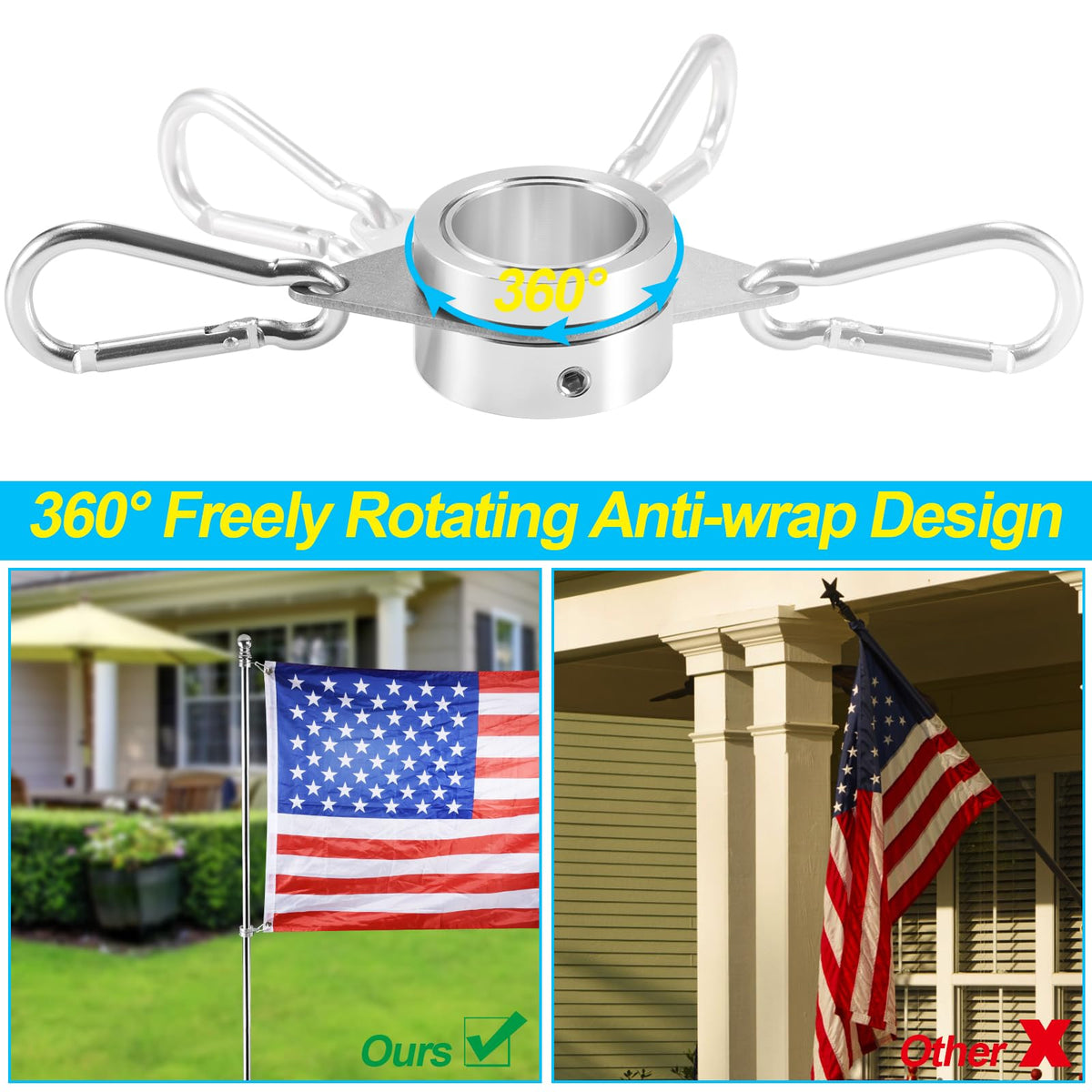 BONWIN 360 degree rotating flag ring enabling smooth motion