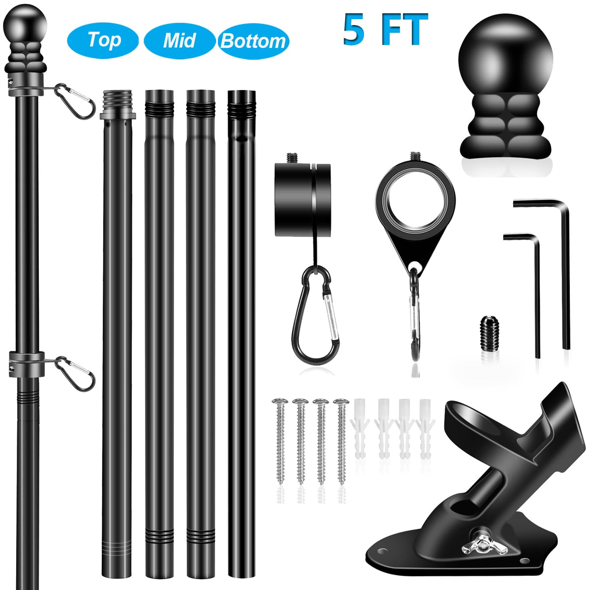 BONWIN 5 ft thickened stainless steel flag pole shown outdoors