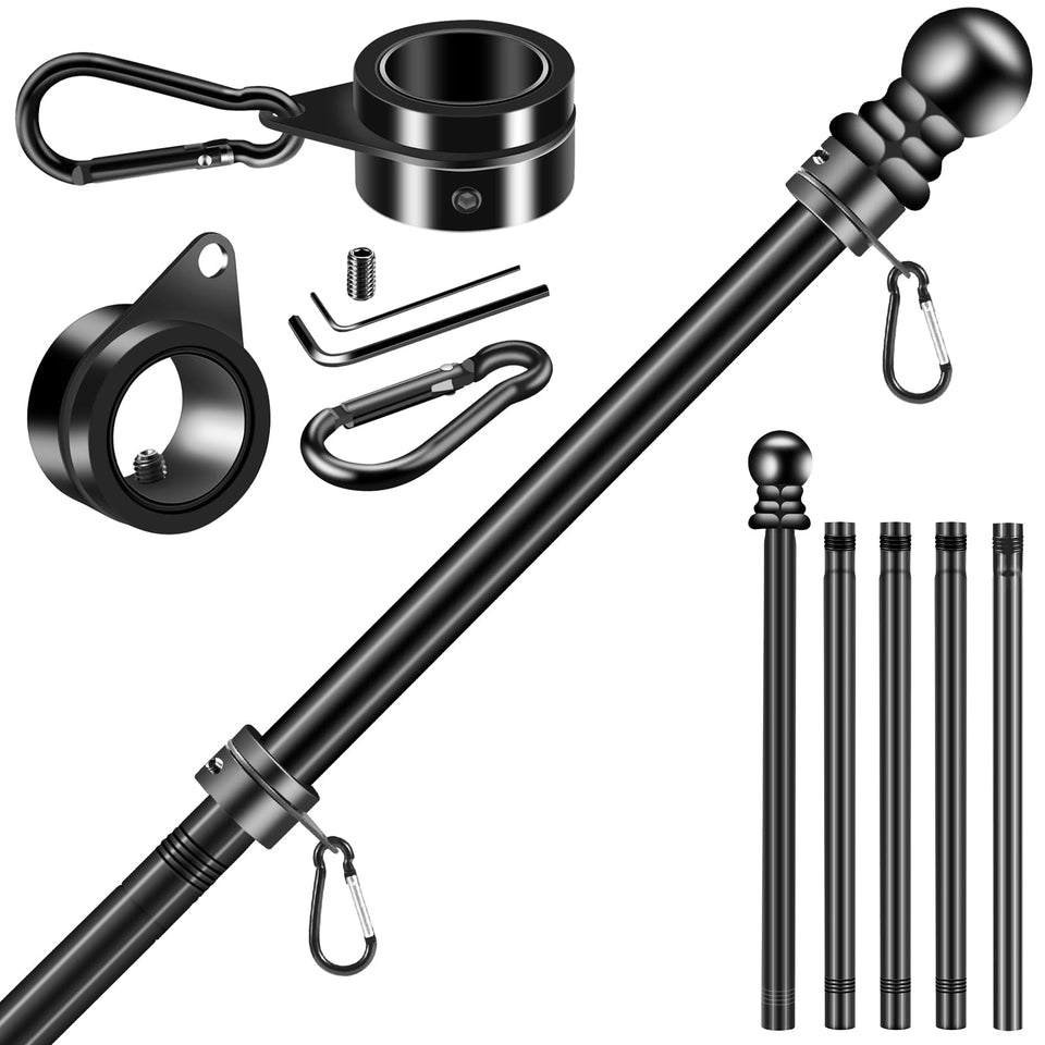Bonwin 6ft black flag pole kit mounted on wall for outdoor display.