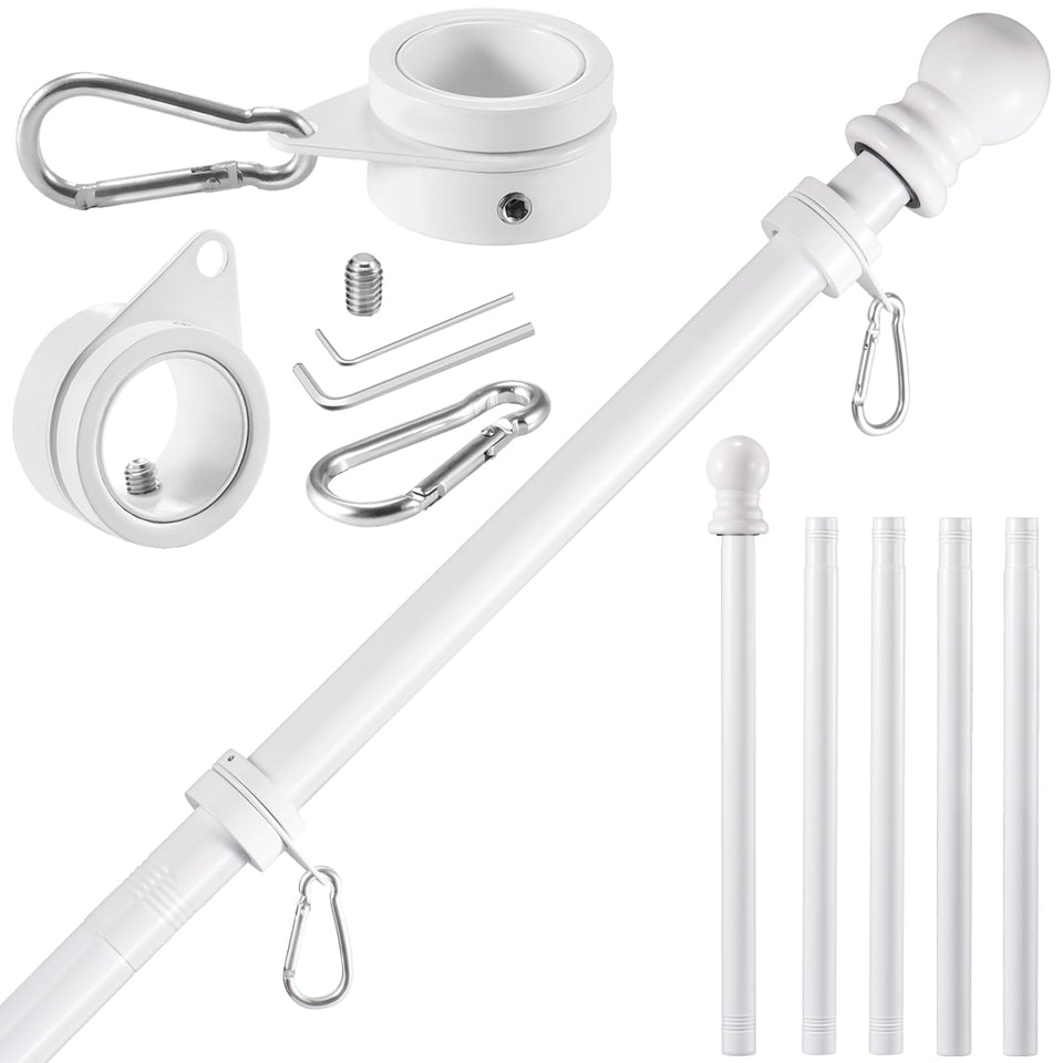 BONWIN 6 ft white flag pole mounted on wall for display