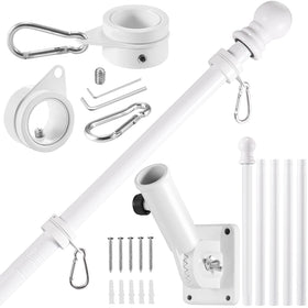 BONWIN 6ft white flagpole kit, assembled, for outdoor display.