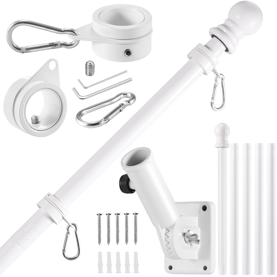 BONWIN 6ft white flagpole kit, assembled, for outdoor display.