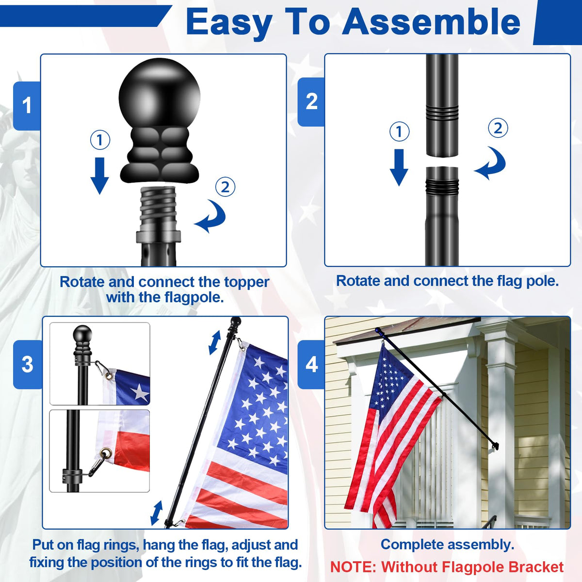 Bonwin black aluminum carabiners secure grommeted flags.