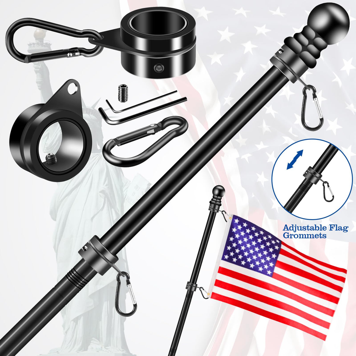 BONWIN black finish flag ring adds a sleek, weather-ready look.