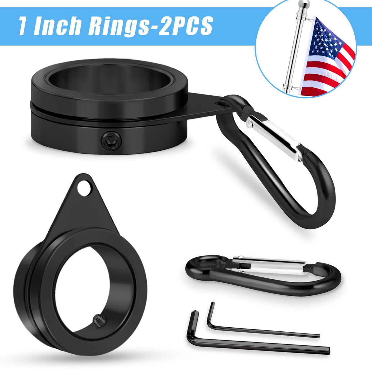 BONWIN flag ring clips with snap carabiners for secure, quick flag attachment.