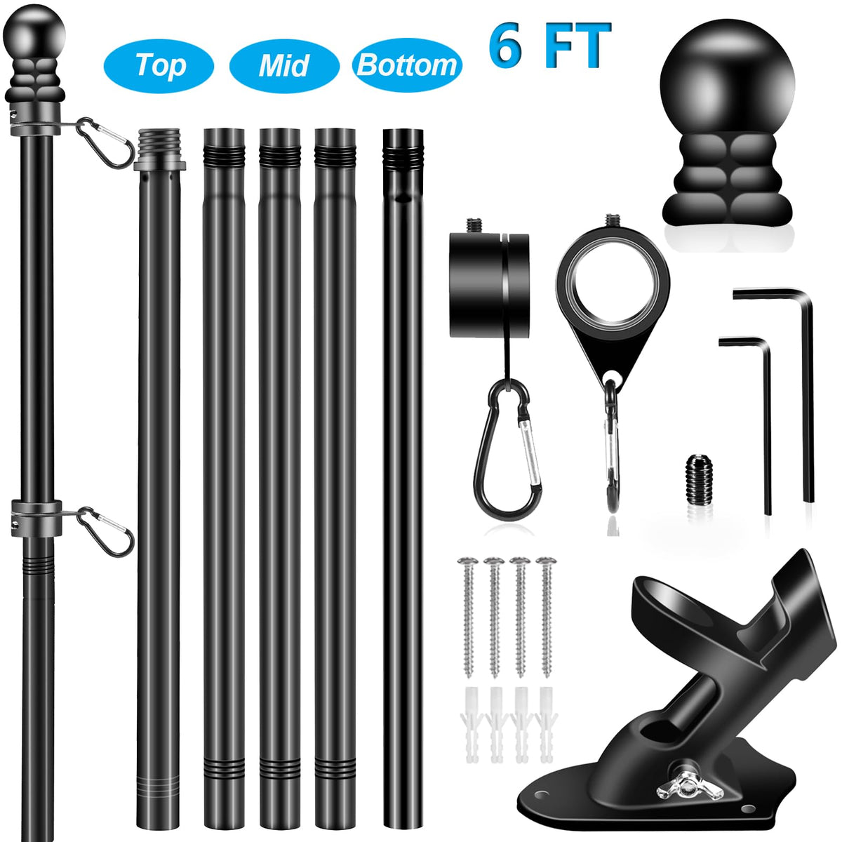BONWIN 5-section flag pole with twist-to-fit joints for fast setup