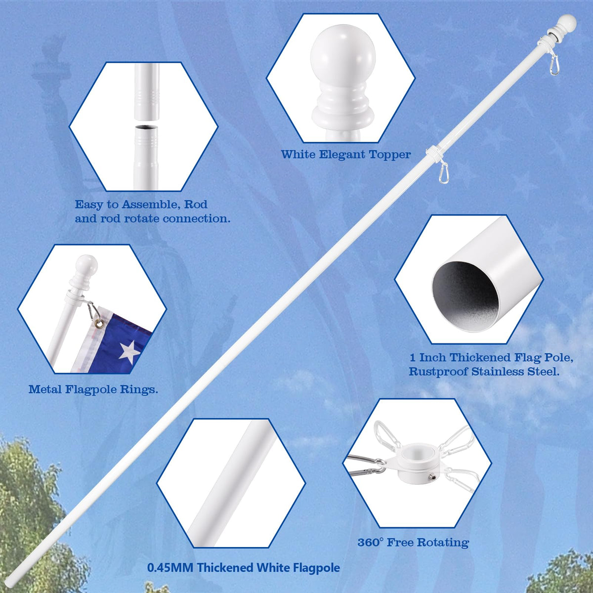 BONWIN hardware set with screws and carabiners for secure flag connections.
