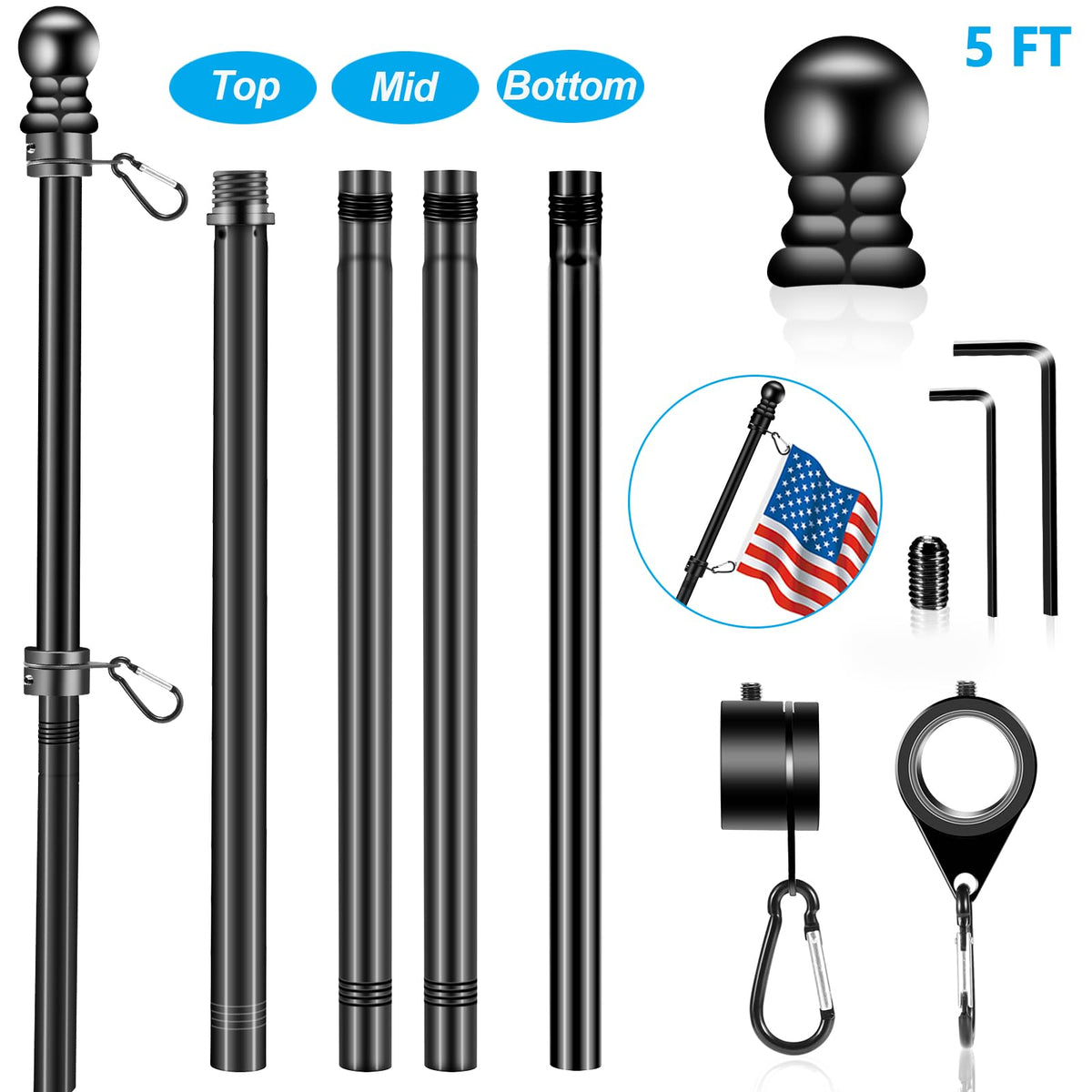 BONWIN rotating flagpole rings in action, smooth 360 rotation