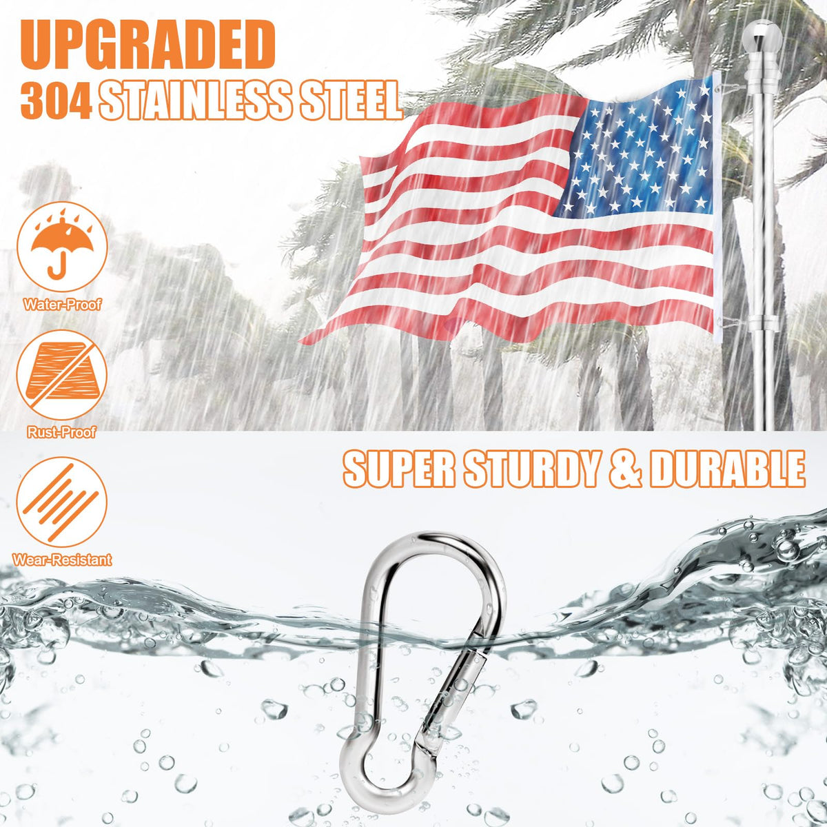 BONWIN grommeted-flag clip secures banners outdoors without rust staining