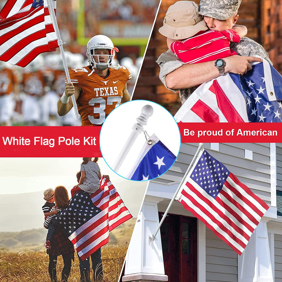 BONWIN flag pole used in a residential outdoor setting for patriotic display.