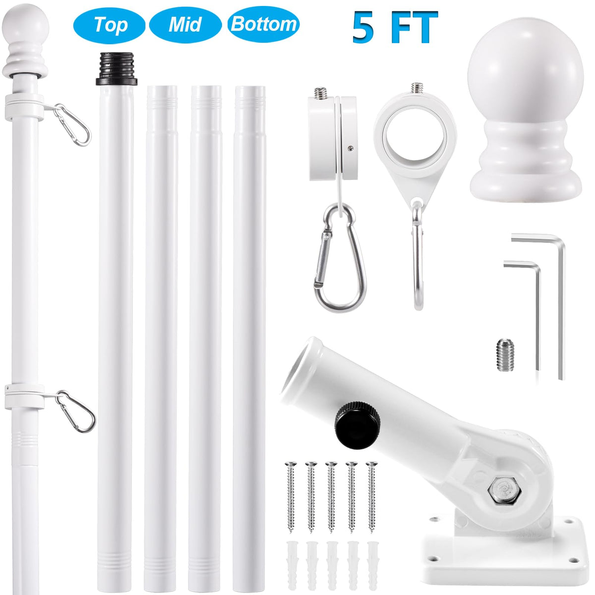 BONWIN thickened stainless steel flagpole reinforcing outdoor durability and rigidity.