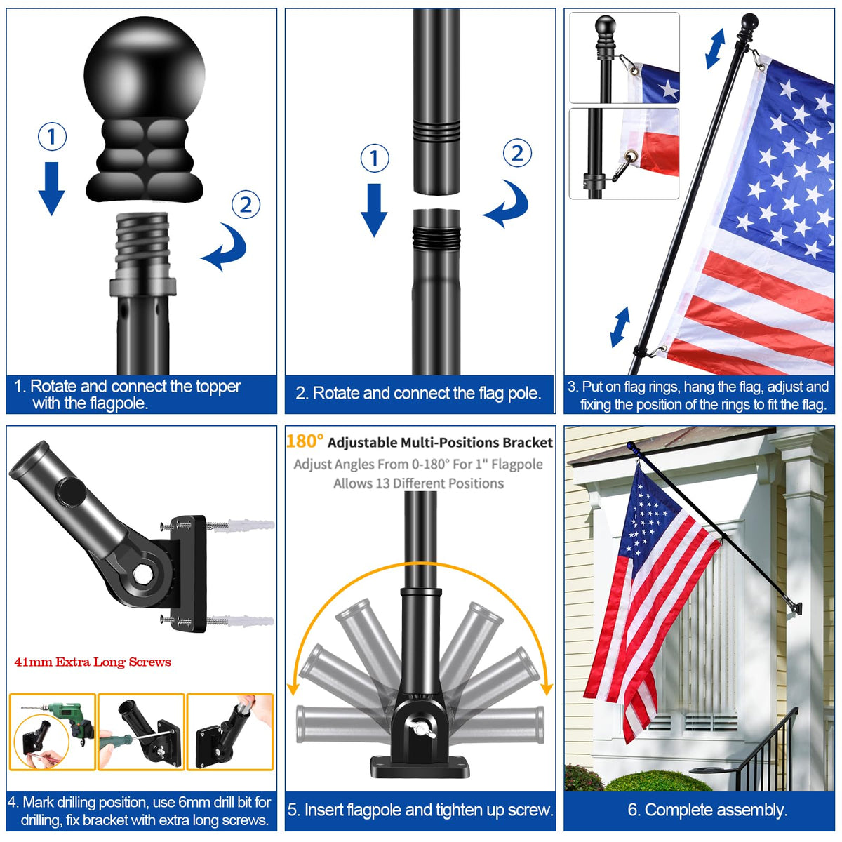 BONWIN wall-mount flagpole installed on a house facade