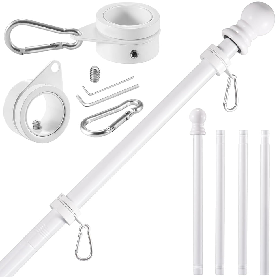 BONWIN white flag pole kit, 5ft mounted on porch wall