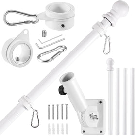 BONWIN white flagpole kit 5ft mounted on a porch for a crisp outdoor flag display.