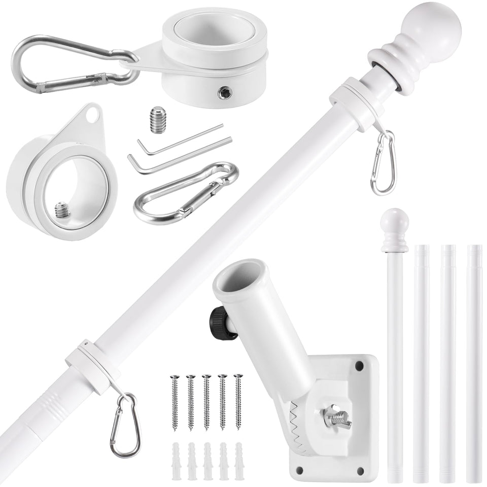 BONWIN white flagpole kit 5ft mounted on a porch for a crisp outdoor flag display.