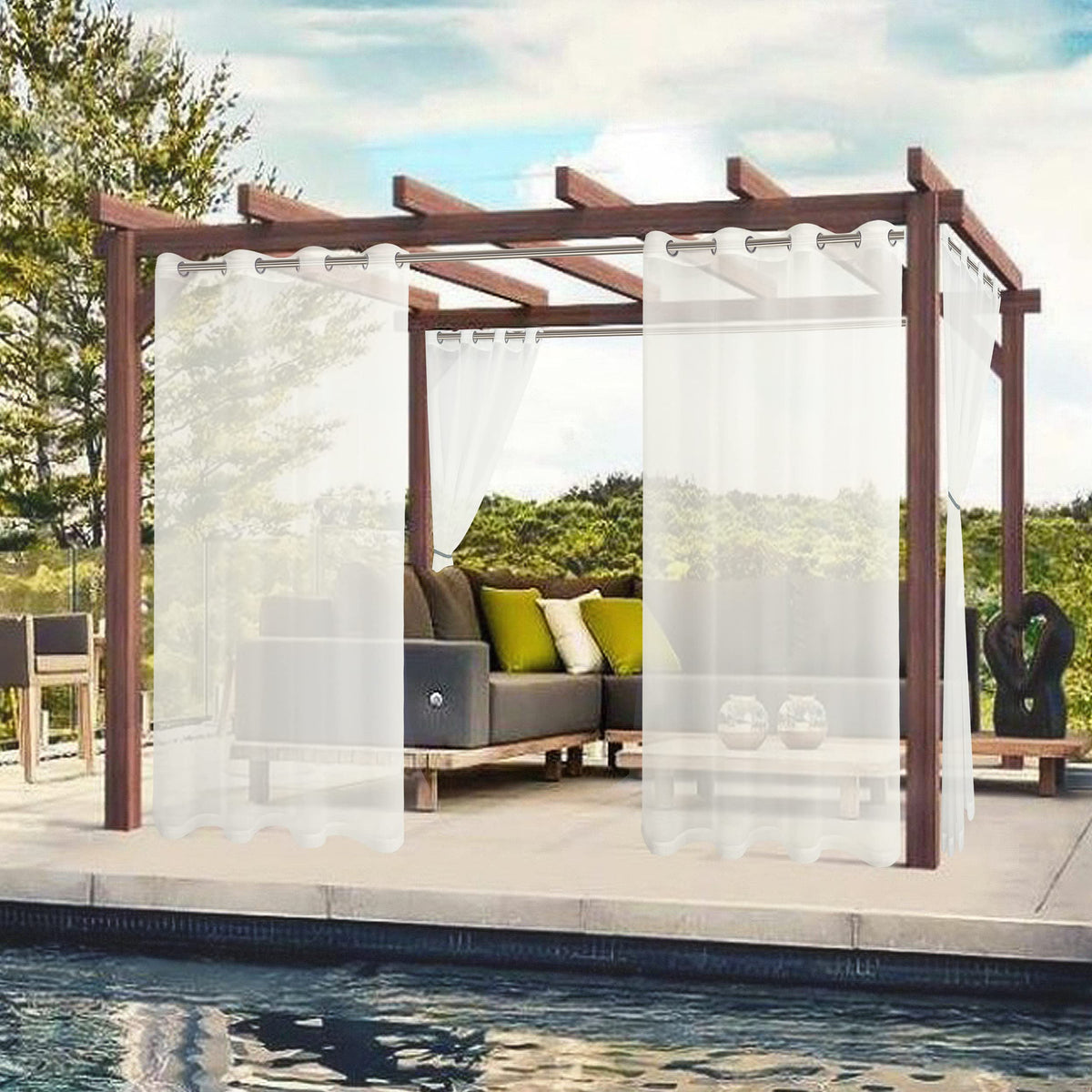 BONZER waterproof outdoor curtains in linen-look fabric for outdoor shade and style.
