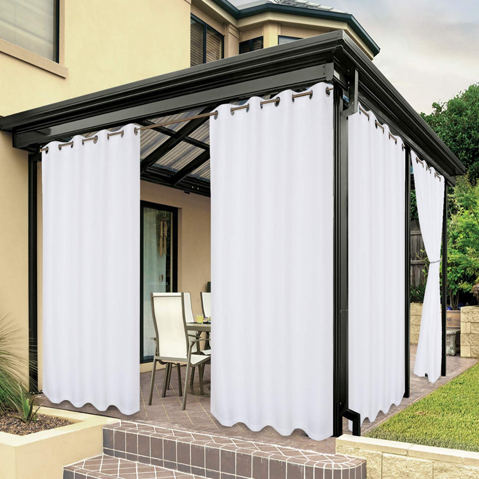 BONZER outdoor curtain panel 54x84 inches in white for waterproof patio privacy.