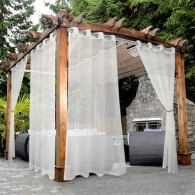 BONZER sheer outdoor curtains on patio with grommets for easy installation and privacy.