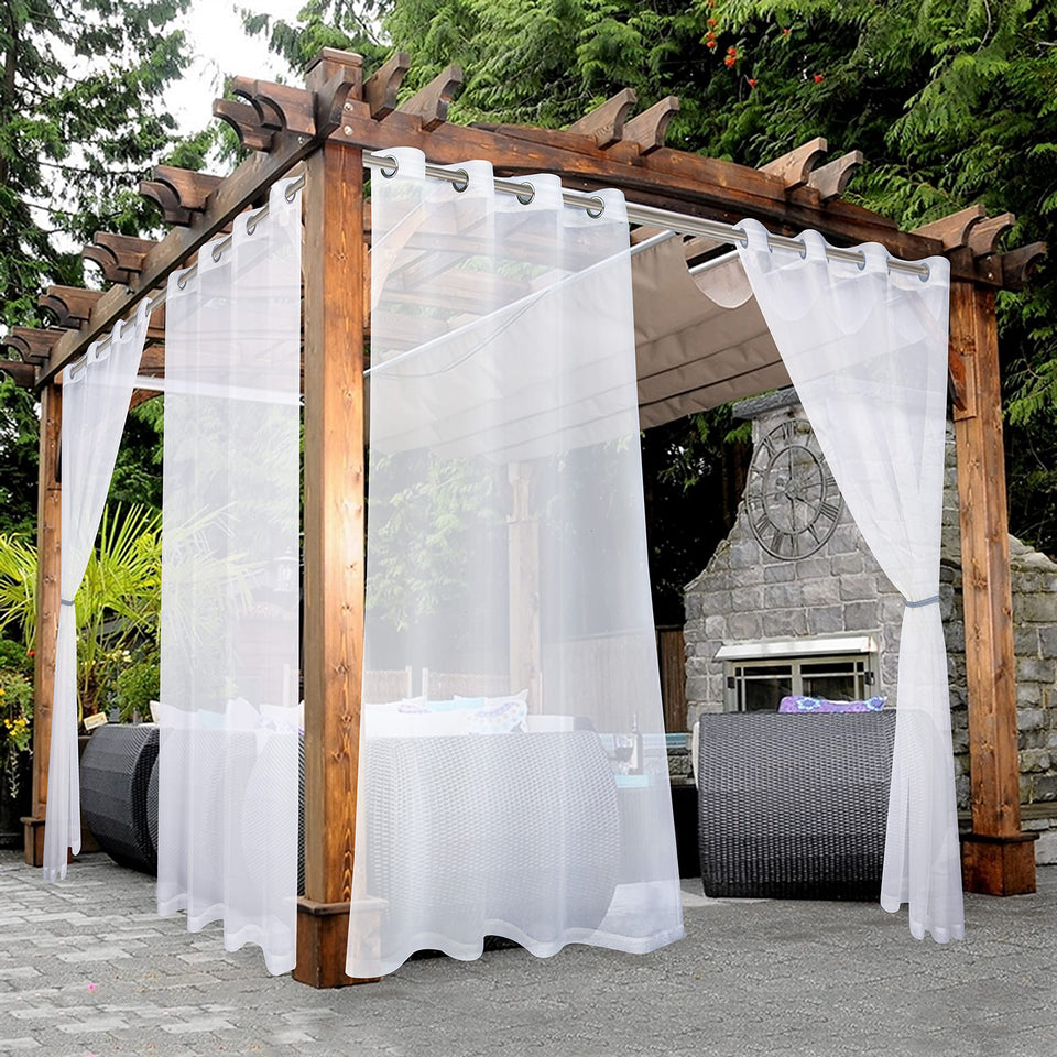 BONZER white outdoor curtains two-panel setup for patio privacy