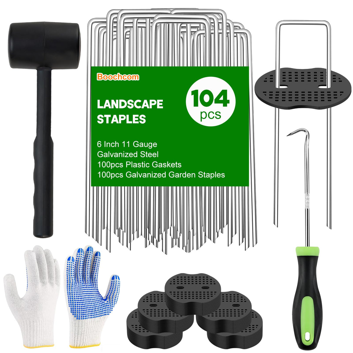 Boochcom landscape fabric staples 6in securing weed barrier and turf