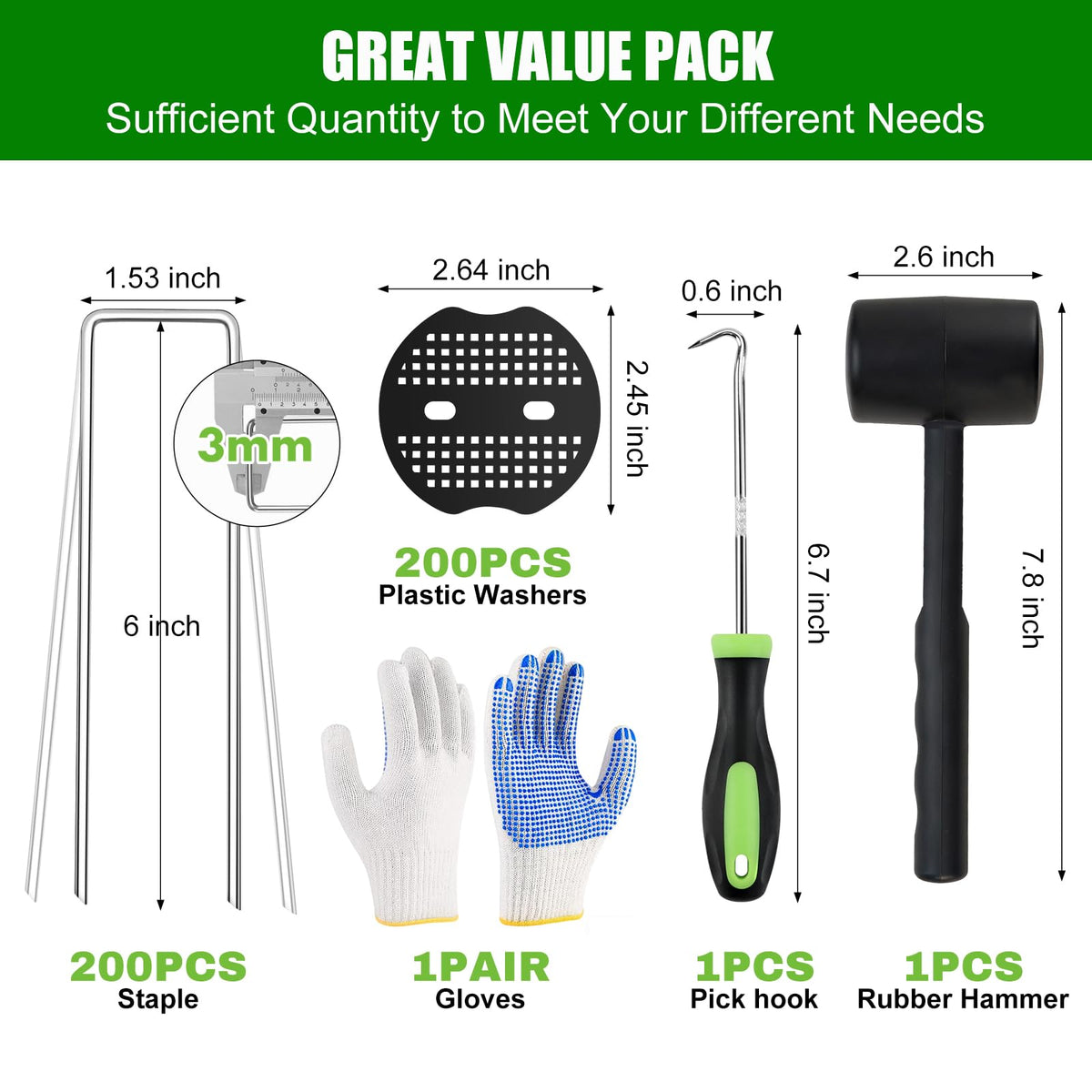 Boochcom Turf Nails 200pcs close-up showing galvanized steel stakes for durable ground fixation