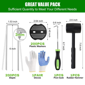 Boochcom Turf Nails 200pcs close-up showing galvanized steel stakes for durable ground fixation