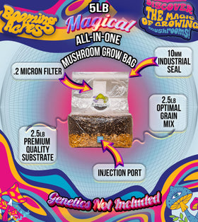 Booming Acres 2-5lbs hydrated grain and substrate mix supports diverse mushroom varieties