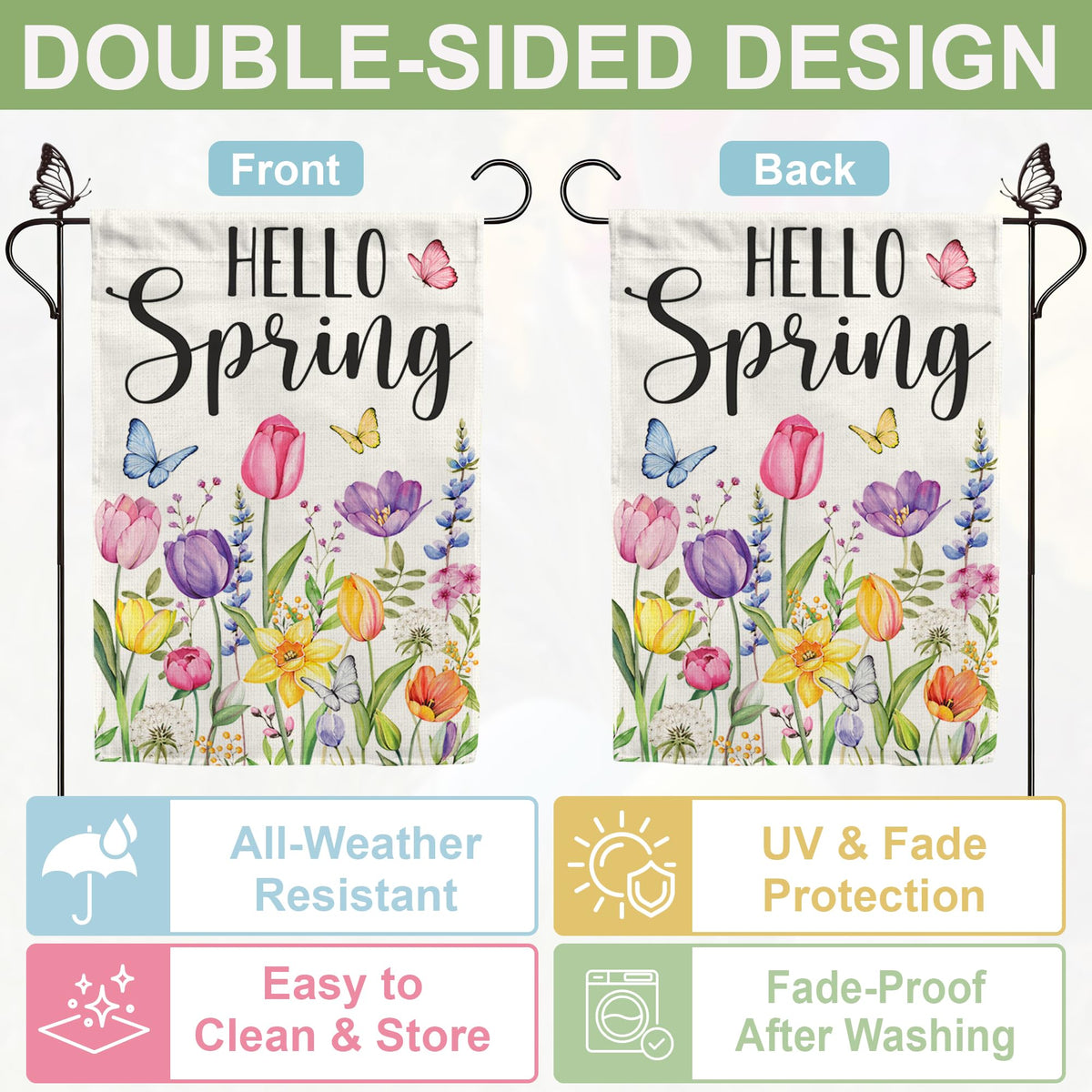 BoopZilla Tulip Hello Spring flag burlap texture adds rustic outdoors charm